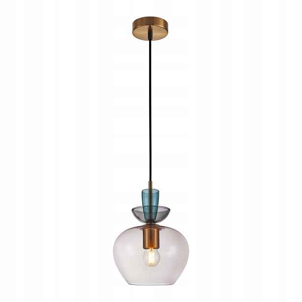 Závěsná lampa zlatá skleněná 40W E27 Fanda Italux s kouřovým stínidlem