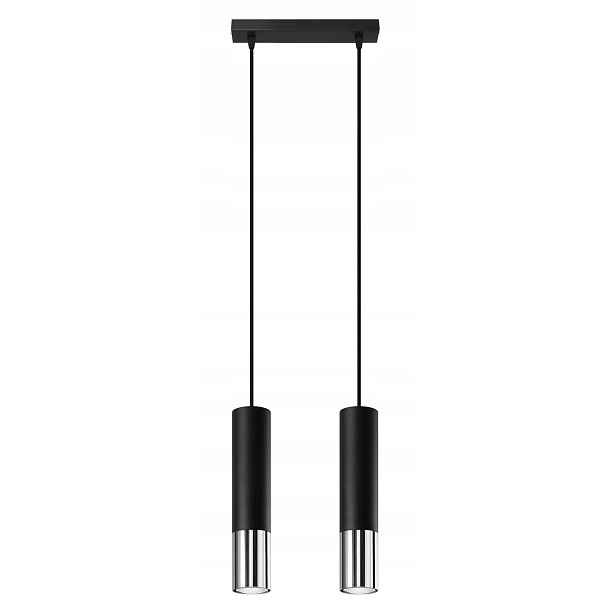 Sollux Závěsná lampa dvojitá černá stříbrná 2 tuby nad stůl ostrov bar