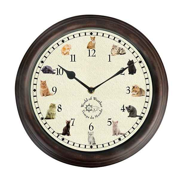 Esschert Design Nástěnné hodiny s kočičími zvuky Sciny 30 cm hnědé