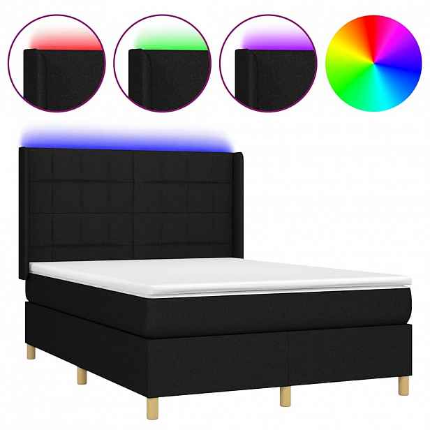 vidaXL Box spring postel s matrací a LED černá 140x190 cm textil
