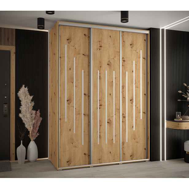 Šatní skříň YVONA 8 - 180/60 cm, dub artisan / stříbrná