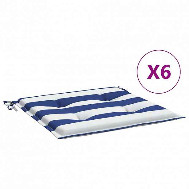 vidaXL Podušky na židli 6 ks modré a bílé pruhy 40x40x3 cm textil
