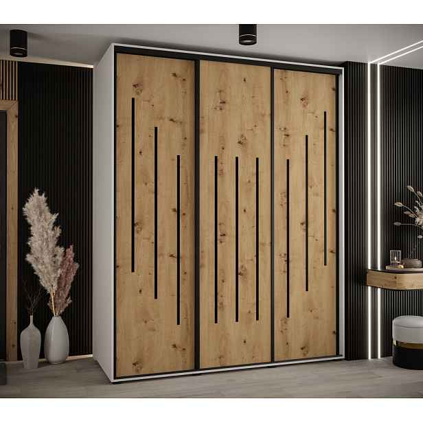 Šatní skříň YVONA 8 - 190/60 cm, bílá / dub artisan / černá