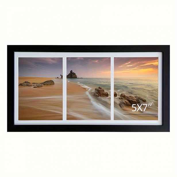 TEMU 1 ks Nástěnný minimalistický fotorámeček 8X16", černý/bílý rámeček, pro vystavení 3 ks fotografií 5X7" s kartonem 1 ks fotografie 8X16" bez