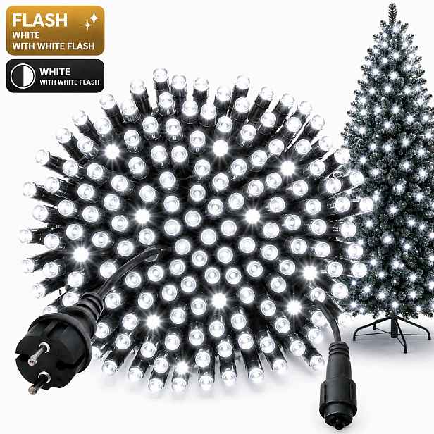Vánoční Osvětlení Na Stromeček 1000 Led 70 M Studená Bílá Bílá Flash IP44 Zelený Kabel