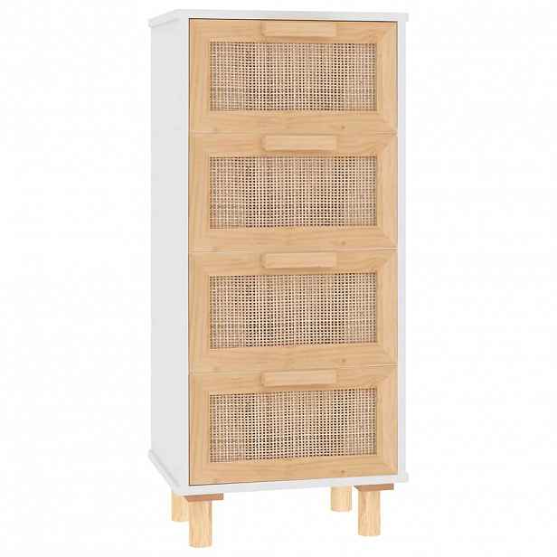 vidaXL Příborník bílý 40x30x90 cm masivní borovice a přírodní ratan
