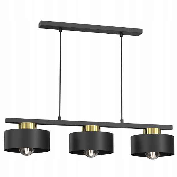Závěsná lampa trojitá černá zlatá lišta 81 cm do jídelny nad stůl Luminex