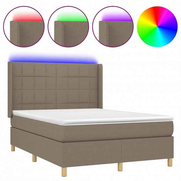 vidaXL Box spring postel s matrací a LED taupe 140x190 cm textil