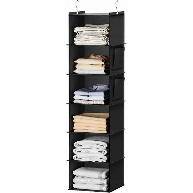 Organizér Na Oblečení Závěsný 6 Polic Bambus Mdf Černý 120 CM