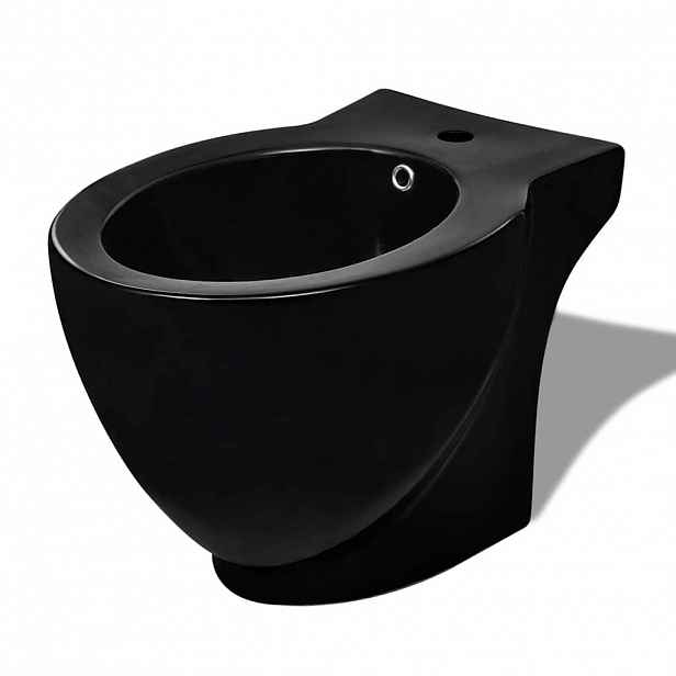 vidaXL Keramický bidet kruhový s otvorem pro baterii, volně stojící - černý