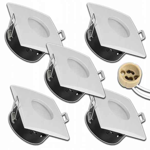 5 x Bílé Zapuštěné Stropní Svítidlo Do Podbití Voděodolné Zásuvka GU10