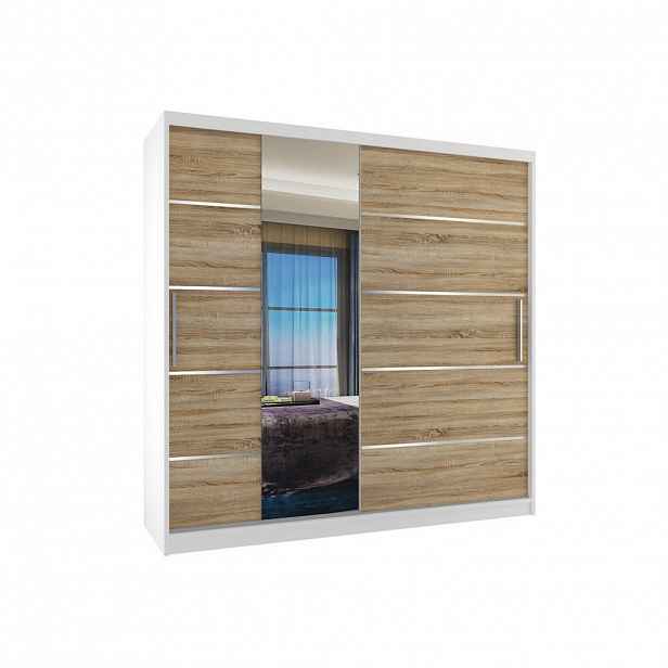 B BELINI GROUP POSUVNÁ SKŘÍŇ Verona MBP, Bílá/Dub Sonoma Mat, 200 cm, se zrcadlem