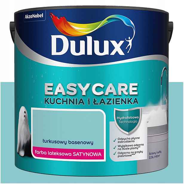 Barva na stěny Dulux EasyCare Kuchyně a koupelna Tyrkysová Bazénová 2,5L