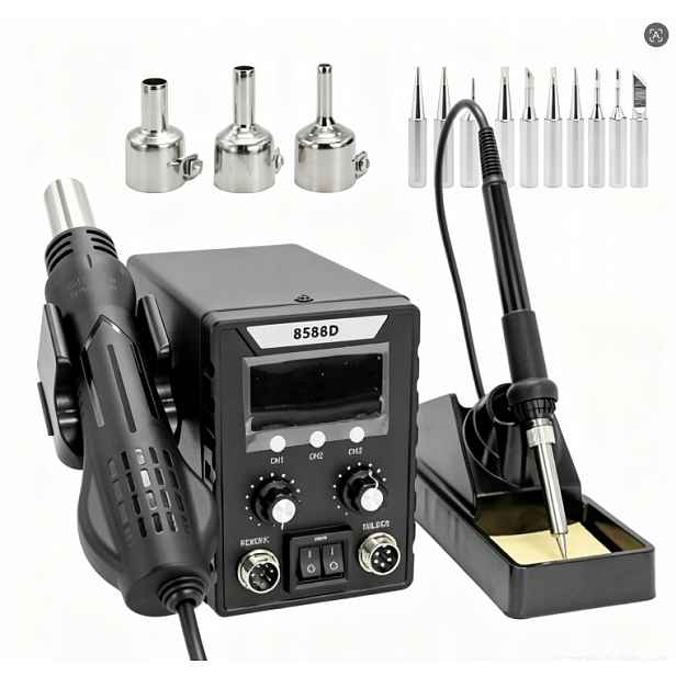 Pájecí Stanice 2V1 Hrotová Hot Air 8586D Pro 760W 3x Tryska HQ+10 Hrotů