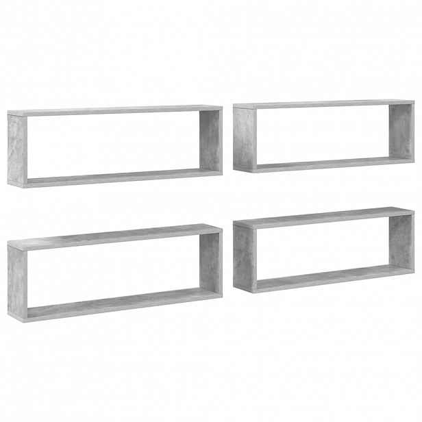 vidaXL Nástěnné obdélníkové police 4 ks betonově šedé 80x15x26,5 cm