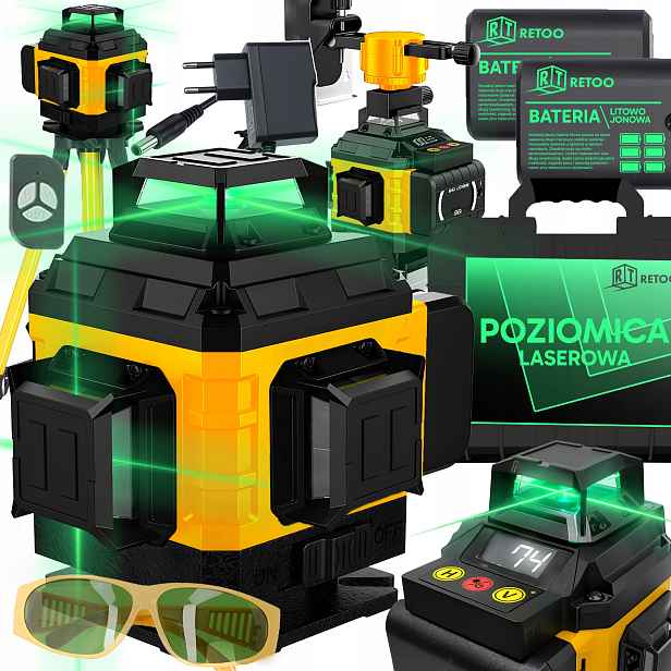 Laserová Vodováha Křížová Vodováha 4D 16 Laserových Linií 2X Aku Stativ XL