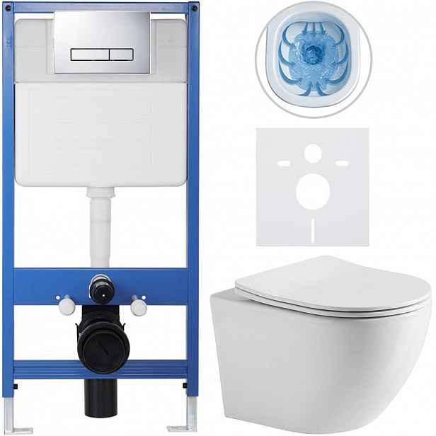 Kompletní WC set Profi/Cesso - bílá lesklá - WC tlačítko Slim/Chrom - předstěnová instalace - 49x36 cm - 8050BD11