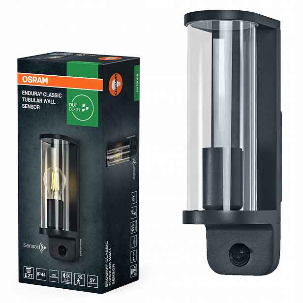 Zahradní nástěnné svítidlo Venkovní fasádní lampa E27 IP44 Snímač pohybu Osram