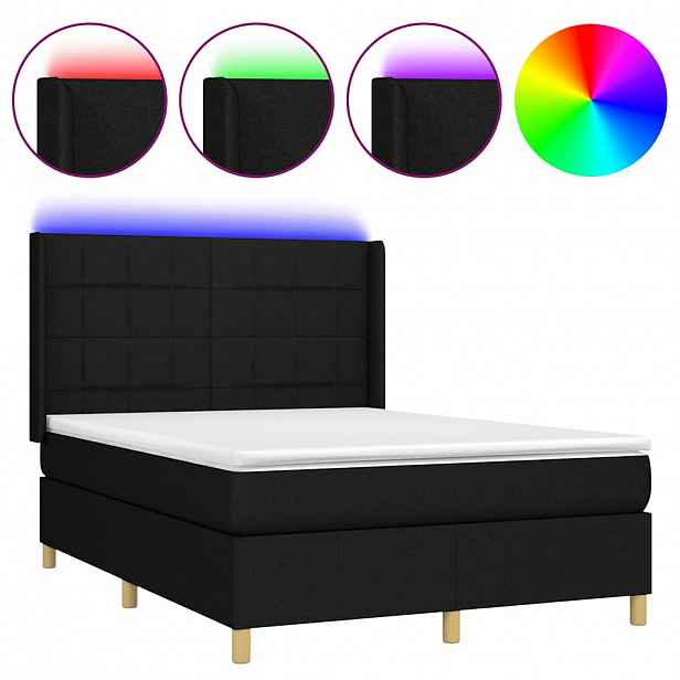 vidaXL Box spring postel s matrací a LED černá 140x200 cm textil