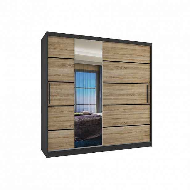 B BELINI GROUP POSUVNÁ SKŘÍŇ Verona MBP, Černá/Dub Sonoma Mat, 200 cm, se zrcadlem