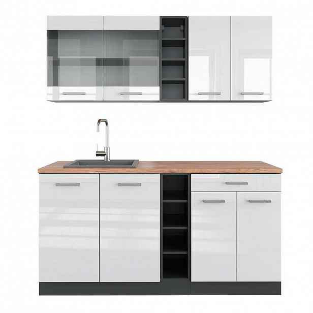 Vicco JEDNOTKOVÁ KUCHYNĚ R-Line Bílý vysoký lesk/antracit 160 cm , PD Dub