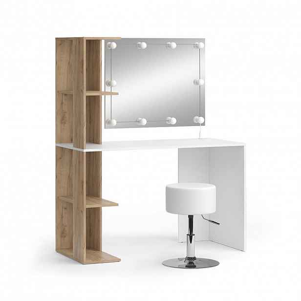 Vicco TOALETNÍ STOLEK Tower Bílá/Sonoma 122.2 cm s osvětlením a stoličkou
