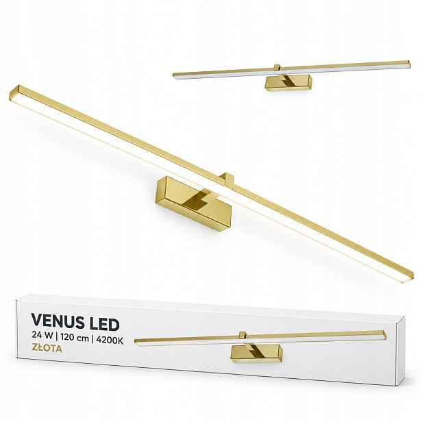 Venus Led nástěnné svítidlo 24W 120 cm zlaté do obývacího pokoje na zeď 4200K IP44 1640lm