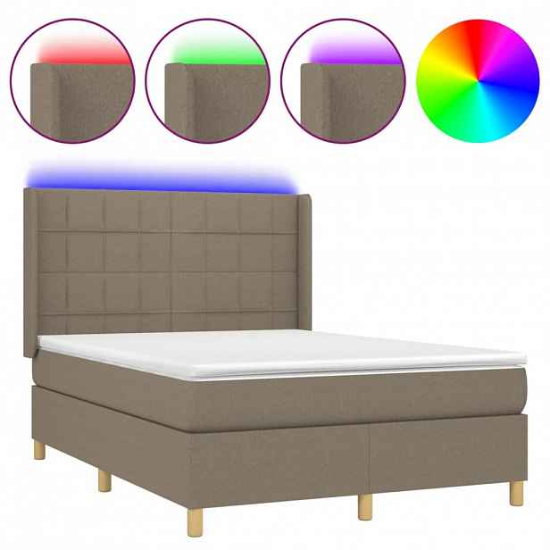 vidaXL Box spring postel s matrací a LED taupe 140x200 cm textil