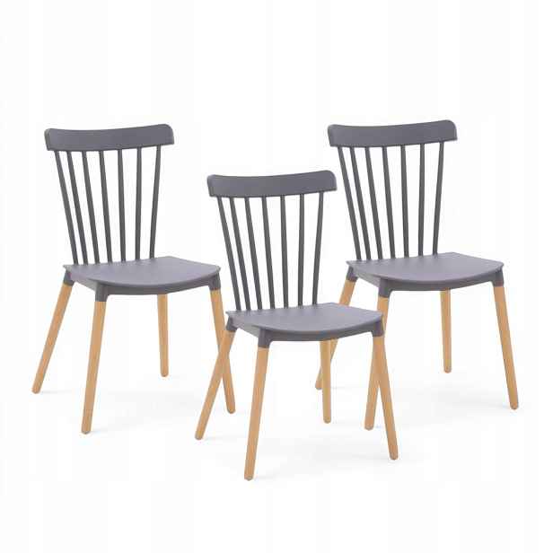 3x Skandinávské šedé jídelní židle Levné klasické židle Set