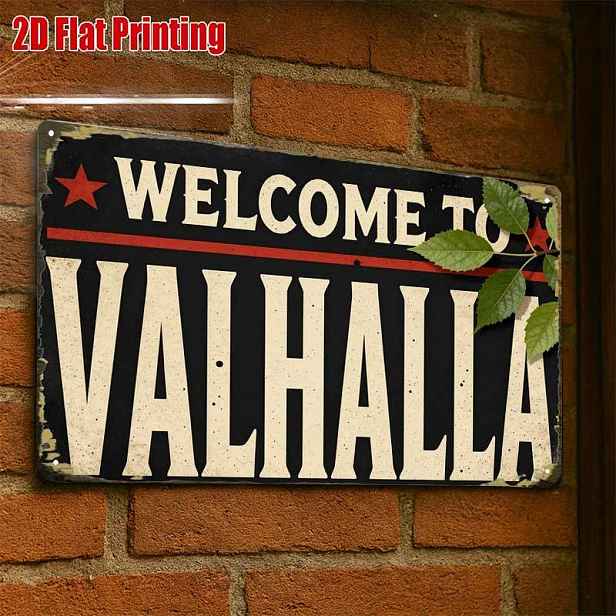 TEMU 2D plochý - 2D plochý 1ks, Vítejte v Valhale Vintage cedule kreativní plechová cedule - 8X12 Cafe Garáž Nástěnné umění Dárek pro dekoraci |