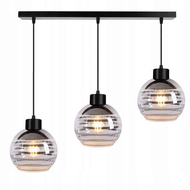Závěsná stropní lampa Zwis trám na 3x E27 skleněné stínítko koule pruhy