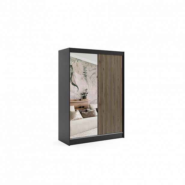 ALTDECOR ŠATNÍ SKŘÍŇ VILAN s zrcadlem – 150 cm – černá | dub wotan