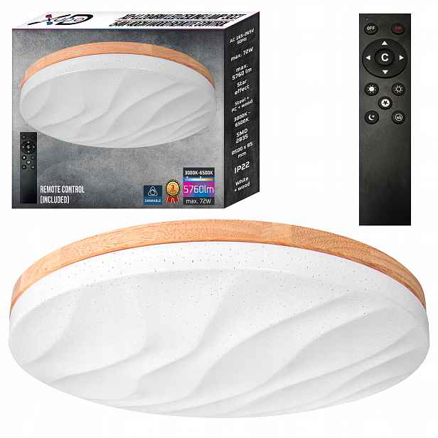 Stropní svítidlo stropní svítidlo Led nastavitelná 72W 3 Barvy dálkový ovladač Bílé dřevo Xudo