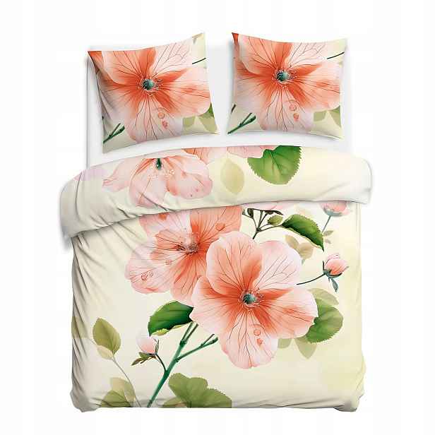 Povlečení saténové 180x200 Camellia květy krémová oranžová Satynlove