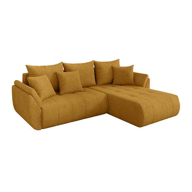 ALTDECOR ROHOVÁ SEDAČKA s funkcí spaní, otoman vpravo TOKO-L 277x194x86 hořčicově žlutá manšestr