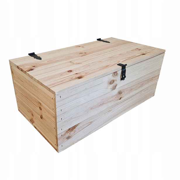 Dřevěná uzamykatelná skříňka 75x40x32 cm, velký kufr s víkem a zámkem