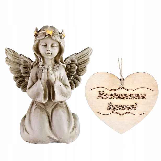 Hřbitovní Svíčka Anděl strážný klečící svítící koruna do zahrady na hrob Syna 18 CM
