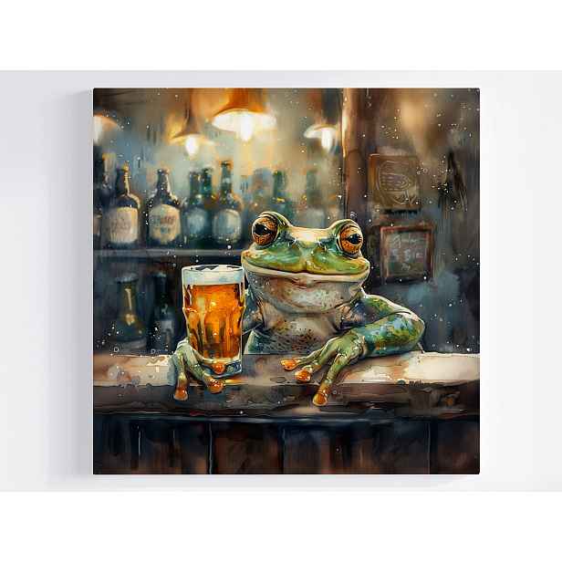 Obraz Na Plátně Obraz Na Plátně Grafika Žába Žabka Pivo Pub Knajpa Drink Bar 50x50