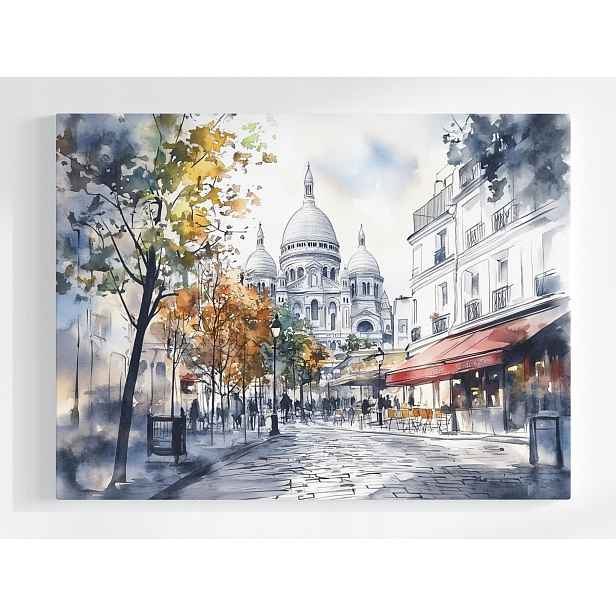 Plakát Paříž Montmartre Sacre Coeur Bazylika Cafe 100x75