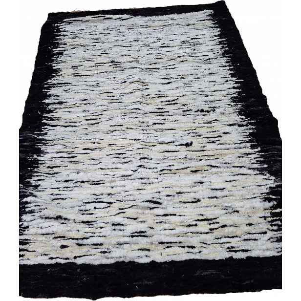 Ručně tkaný černobílý koberec z přírodní vlny 220 x 200 cm koberec běhoun z ovčí kůže