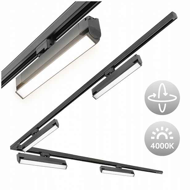 Sada kolejnic 2m+2m 4x lampa 36W, 4x Led lampa 12W, spojka L Černá