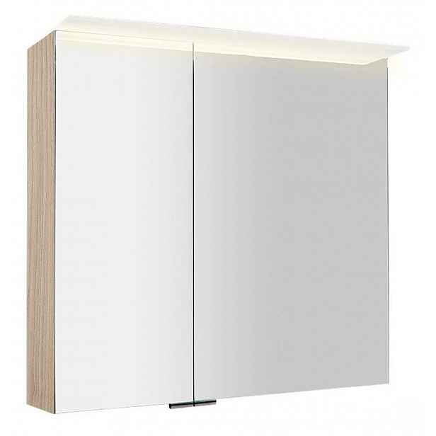 Sapho Linex - Zrcadlová skříňka s LED osvětlením 80x70x15 cm, 2x dvířka, jilm bardini LX080-0013
