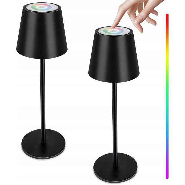 Stolní Led lampa Bezdrátová Rgbw Akumulátorová Sada 2ks Černá
