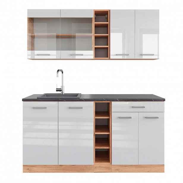 Vicco JEDNOTKOVÁ KUCHYNĚ R-Line Bílý vysoký lesk/zlatý dub power 160 cm , PD Antracit