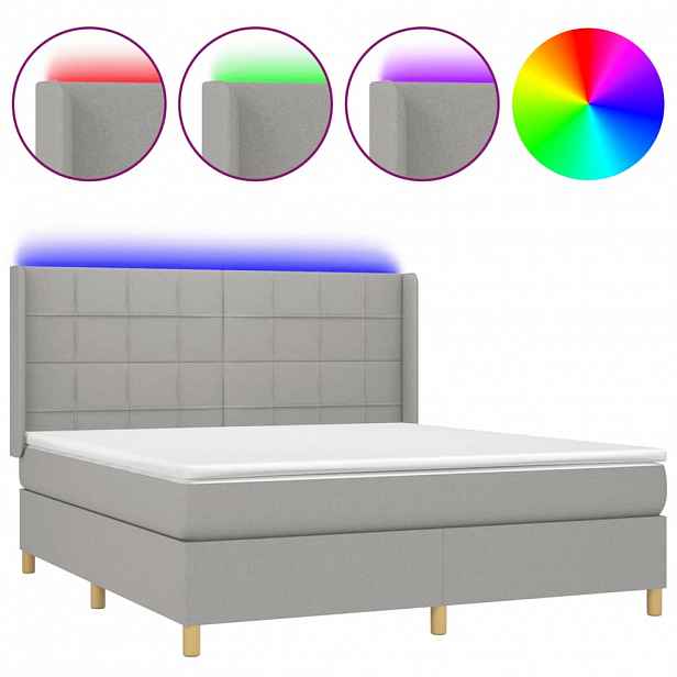 vidaXL Box spring postel s matrací a LED světle šedá 160x200 cm textil