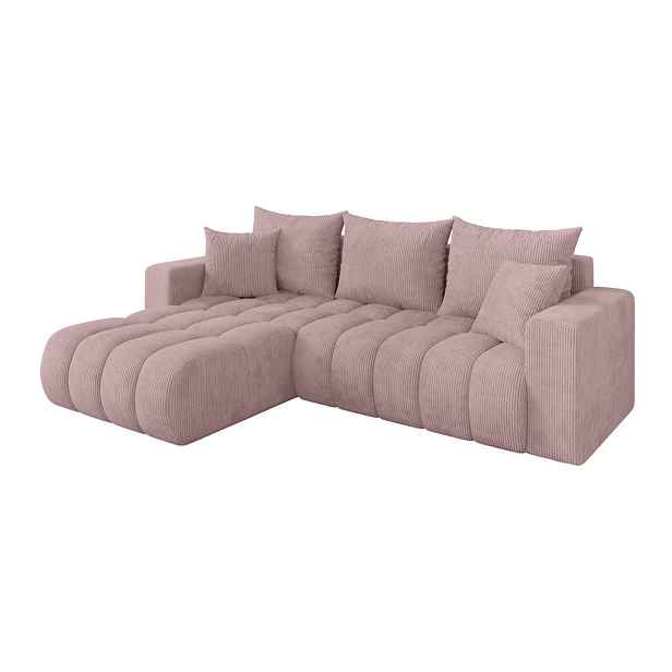 ALTDECOR ROHOVÁ SEDAČKA s funkcí spaní, otoman vlevo MILA-L-v1 277x195x86 růžová manšestr