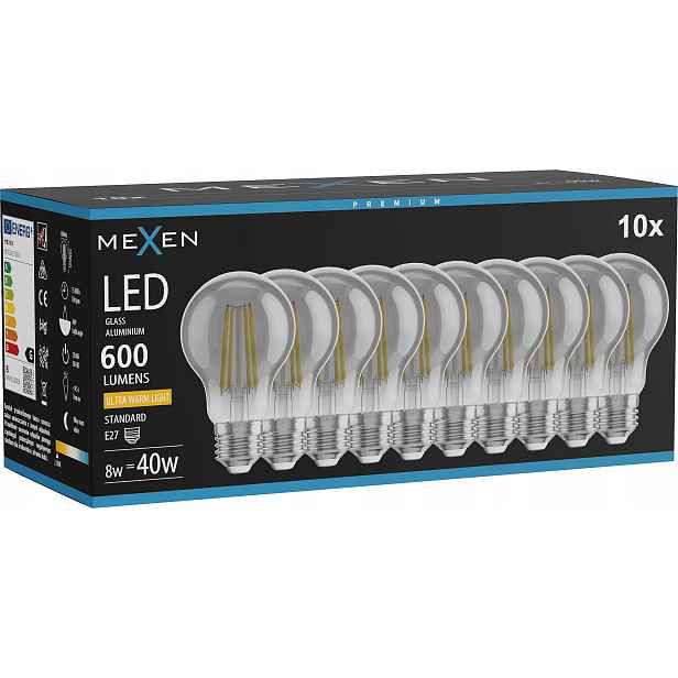 Mexen Vintis 10X Žárovka Filament Led E27 A60 8W Teplá 2200K 600 LM Smoke