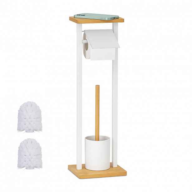 Relaxdays WC-SOUPRAVA Bílá bambus včetně 2 náhradních hlavic