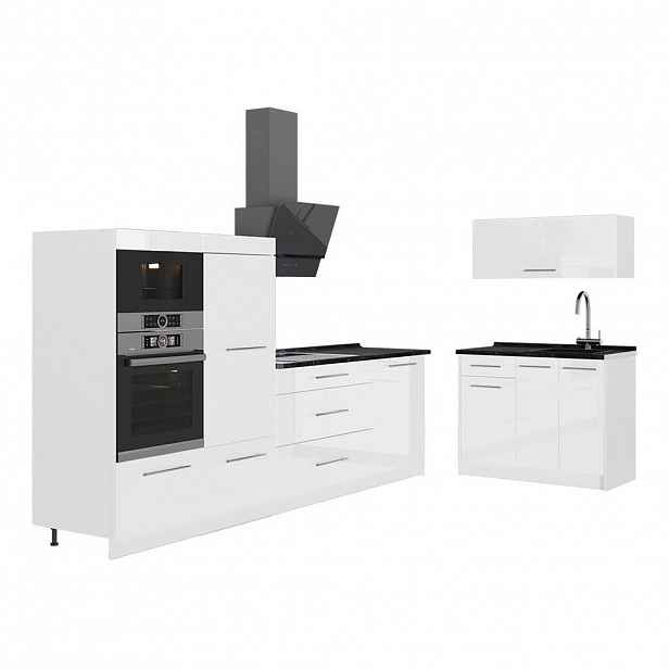 Vicco KUCHYNĚ Fame-Line, Bílá vysoký lesk/Bílá, 380 cm, PD Antracit
