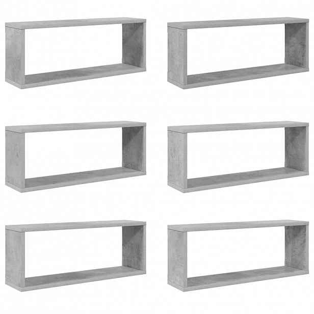 vidaXL Nástěnné obdélníkové police 6 ks betonově šedé 60 x 15 x 23 cm